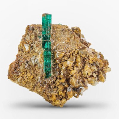 highly aesthetic specimen of free standing Emerald crystal on Calcite from Afghanistan