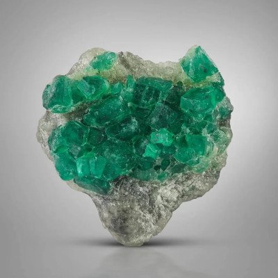 Green Robust Cluster of Emerald Crystals on Calcite from Pakistan