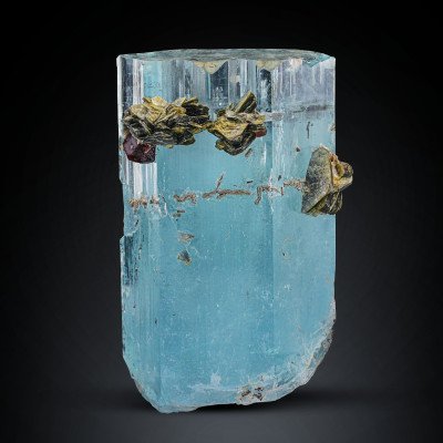Fat Aquamarine Crystal with Red Spessartine Garnet From Pakistan